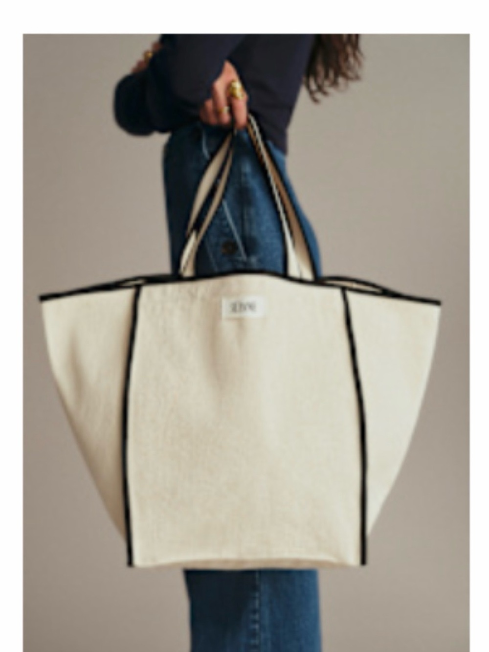 NWOT Sézane Large Canvas Tote Bag Cream Black Trim